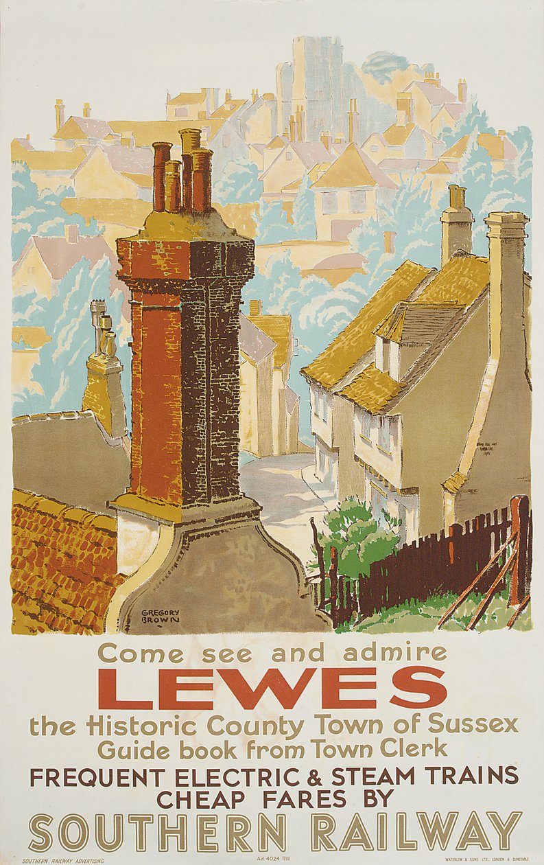 Lewes, Güney Demiryolu reklam afişi (renkli taş) by F. Gregory Brown