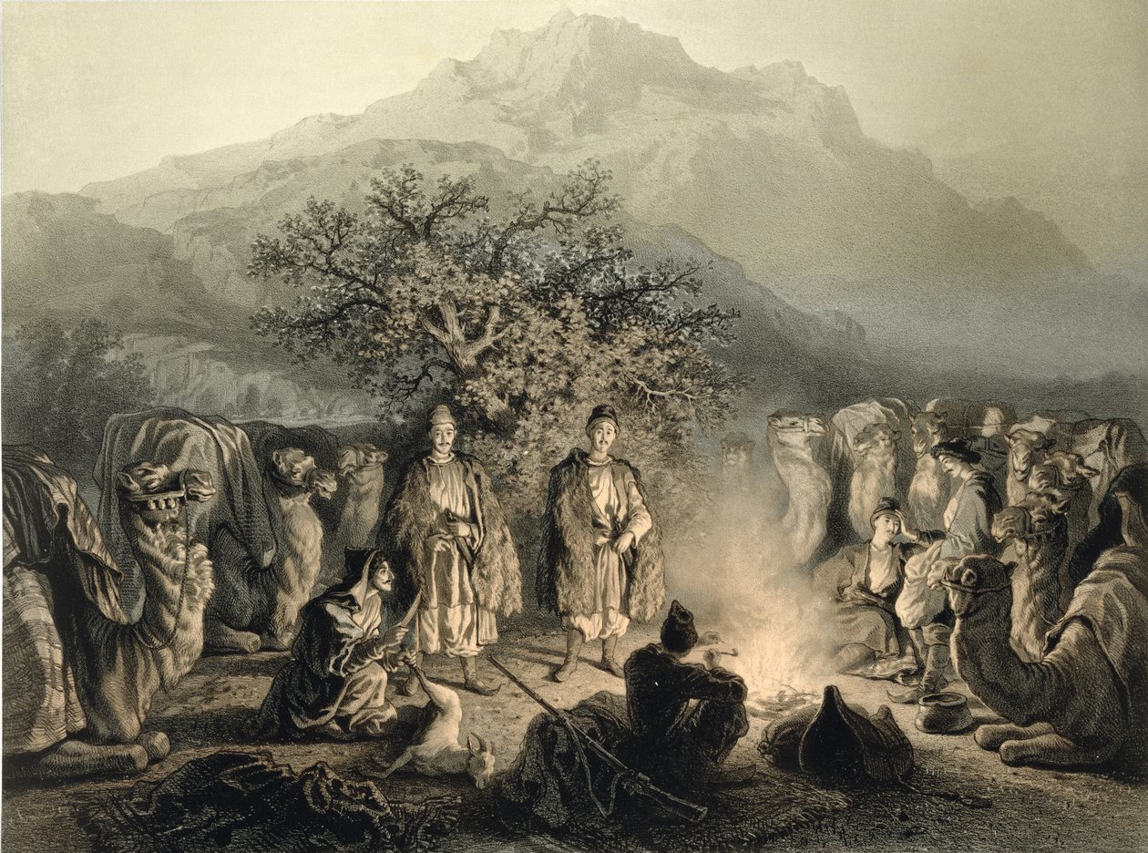 Ermeni Tüccarlar Kervanı, Transkafkasya, Kafkasya üzerine bir kitaptan levha 33, Fortune Ferogio (1805-88) tarafından oyulmuş, Alfred Leon Lemercier tarafından basılmış, Paris, 1847 by Grigori Grigorevich Gagarin