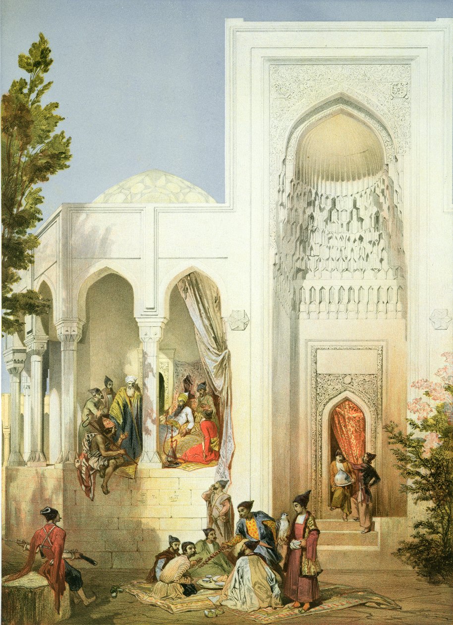 Bakü Hanı Sarayı, Abşeron yarımadası, Mouilleron, Baylis ve Charles Claude Bachelier tarafından oyulmuş Kafkaslar hakkında bir kitaptan levha 42, pub. Alfred Leon Lemercier tarafından, 1847 by Grigori Grigorevich Gagarin