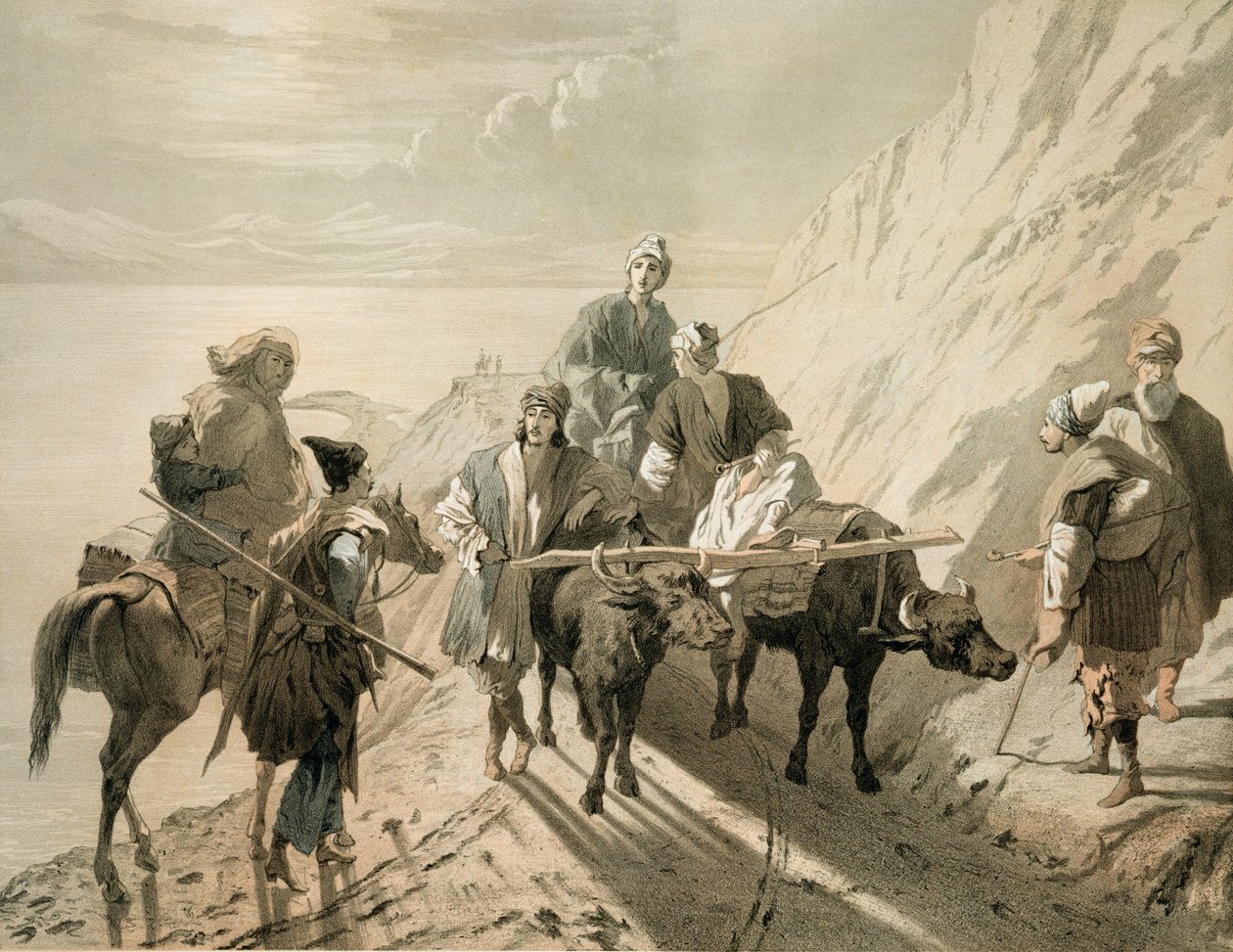 Sevang veya Cockcha Gölü, Transkafkasya, Eugene Le Roux (1807-63) tarafından oyulmuş Kafkasya üzerine bir kitaptan plaka 23, Alfred Leon Lemercier tarafından yayınlandı, Paris, 1847 by Grigori Grigorevich Gagarin