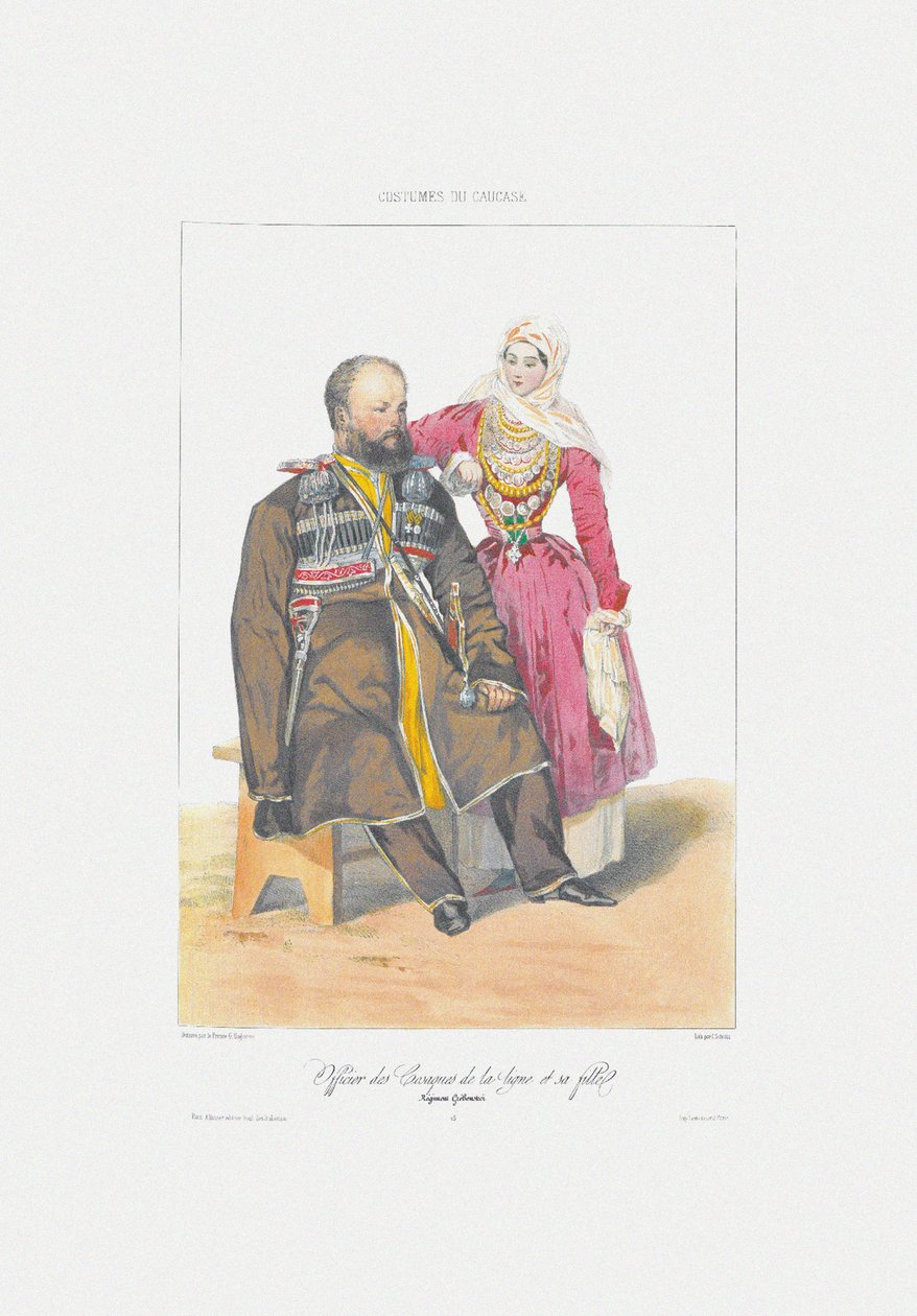 Kızı ile Terek Kazak Gönderen: Scenes, paysages, meurs et Costumes du Caucase, 1840 by Grigori Grigorevich Gagarin