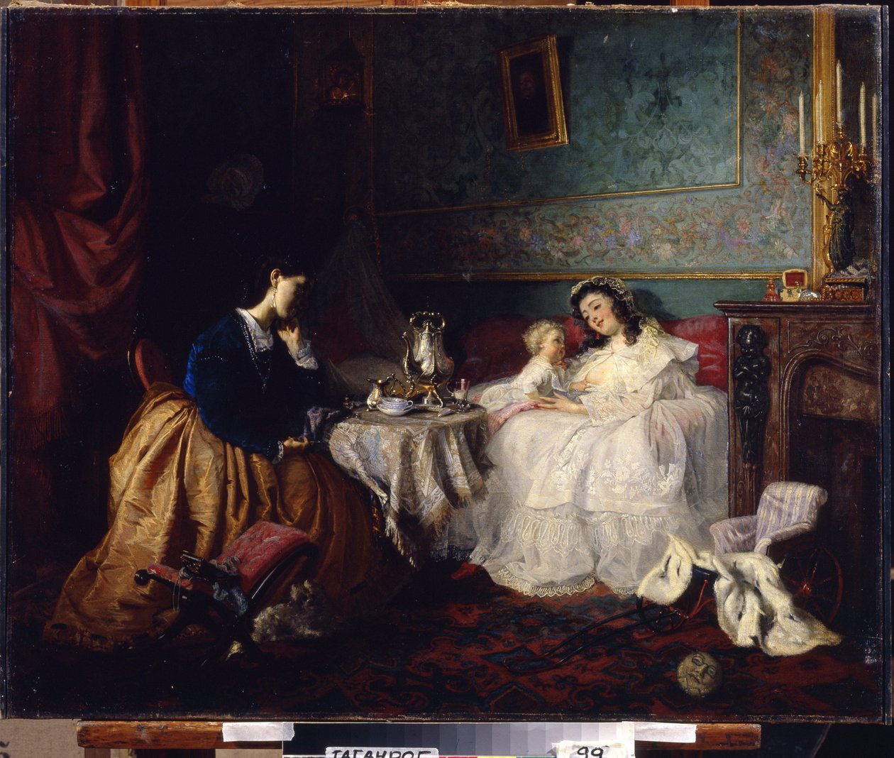 Diğer şans (Öteki Şans). Aile hayatı sahnesi, ilişki ve anne sevgisinin tasviri. Grigori (Grigoriy, Grigory) tarafından yapılan boyama Grigoryevich Myasoyedov (Myasoedov, Miasoedov) (1834-1911), tuval üzerine yağlı boya by Grigori Grigoryevich Myasoedov