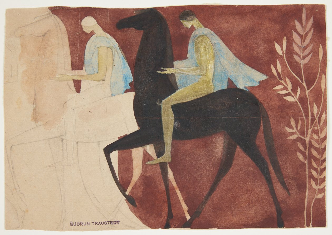 At sırtında iki genç. Taslak oda dekorasyonu by Gudrun Traustedt