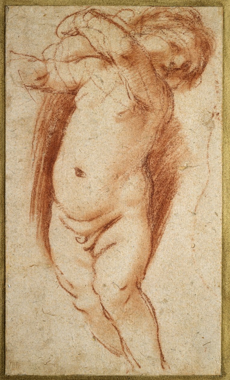 A Putto, 1620 - 1624 (grimsi kağıt üzerine kırmızı tebeşir) by Giovanni Francesco Barbieri