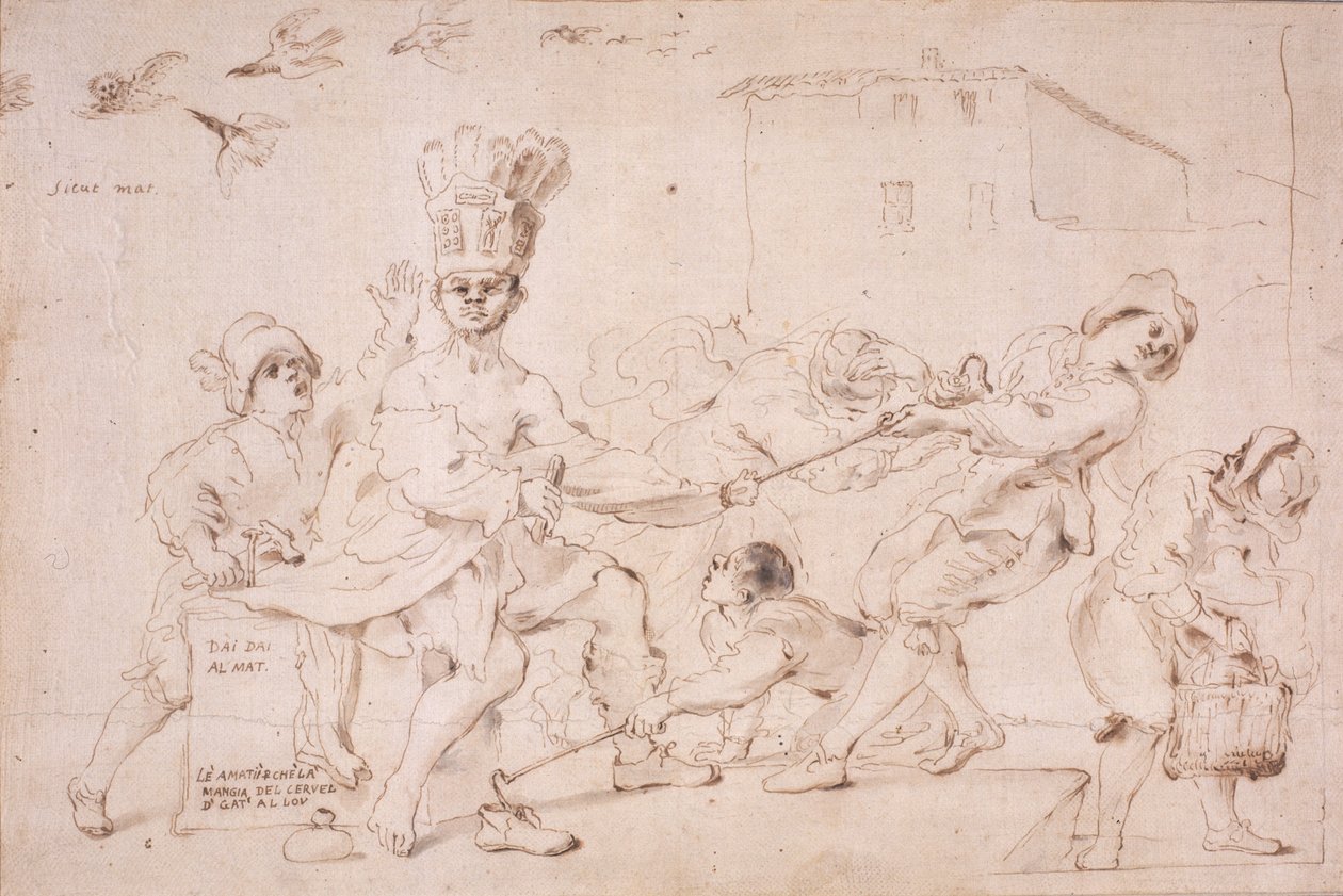 Figure Subject (ink (sepia) on paper (on card)) by Giovanni Francesco Barbieri