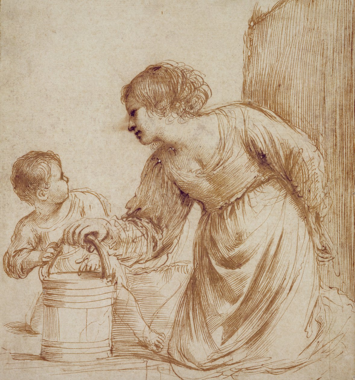 Kova ile anne ve çocuk by Giovanni Francesco Barbieri