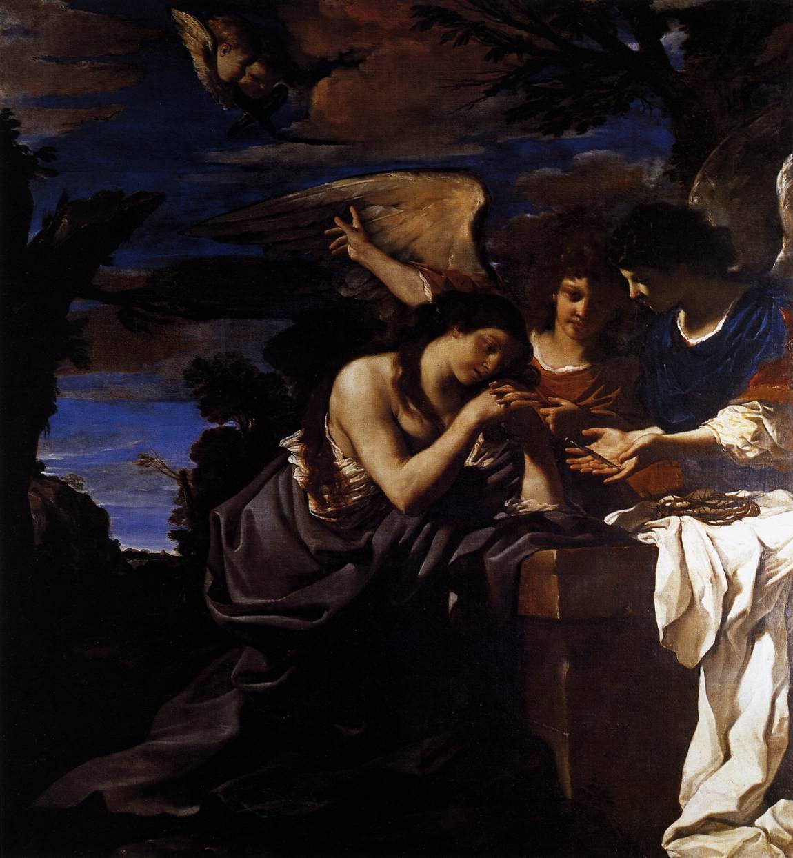 Magdalen ve İki Melek by Giovanni Francesco Barbieri