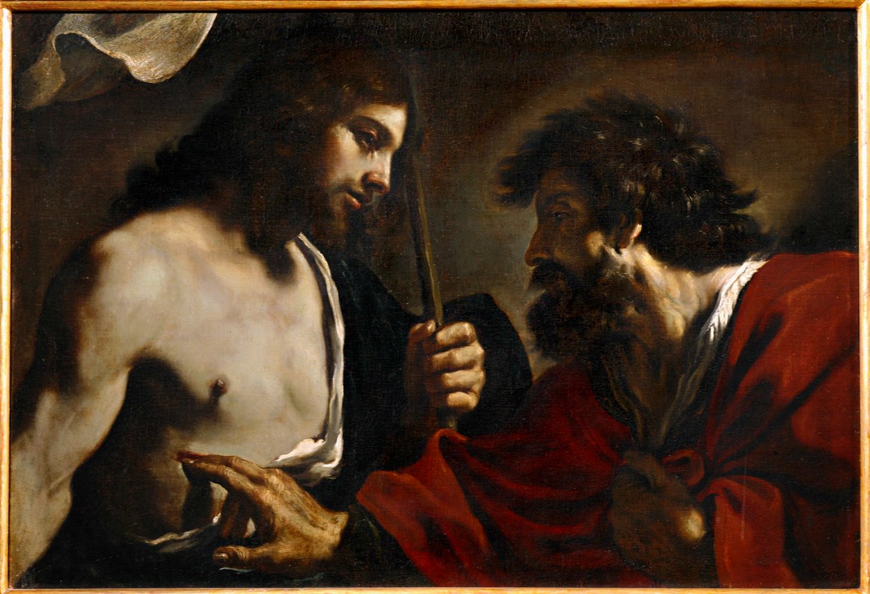 Şüpheci Thomas... (tuval üzerine resim) by Guercino (1591-1666)