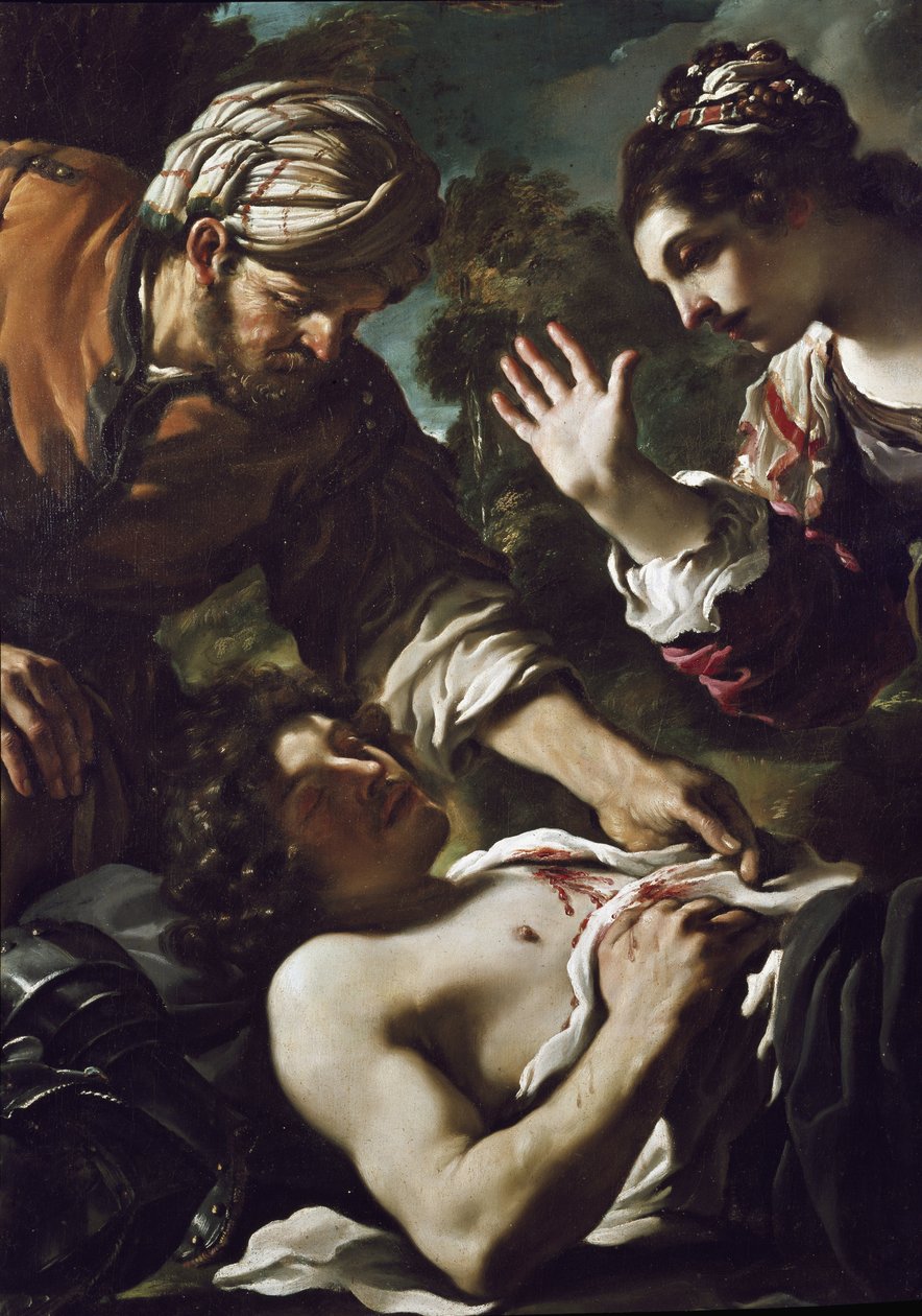 Herminie (Erminia) Tancrede zekasını keşfeder (detay) by Guercino