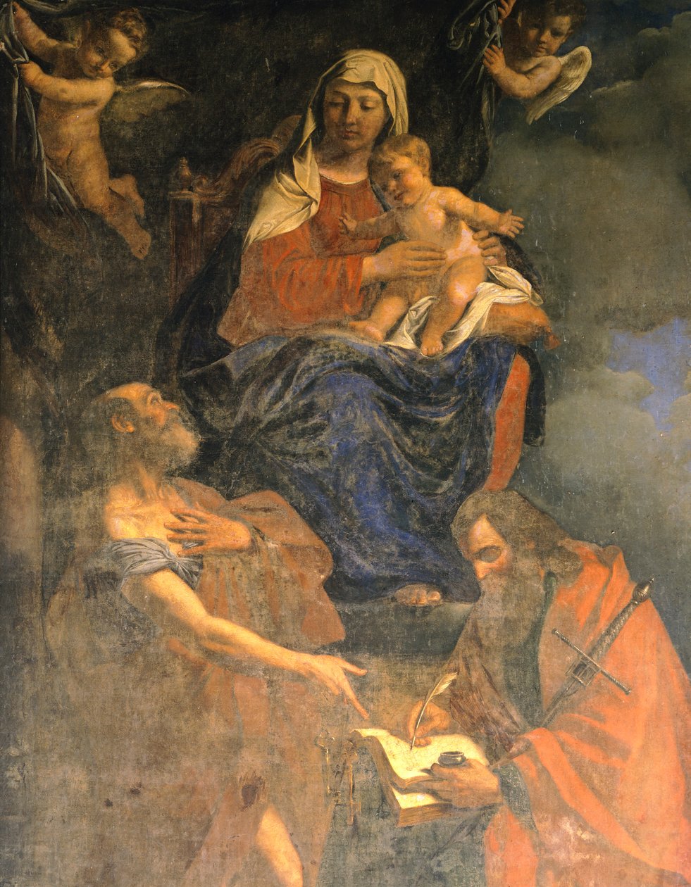 Aziz Peter ve Paul ile Madonna ve Çocuk, Guercino olarak bilinen Giovanni Francesco Barbieri (1591-1666), tuval üzerine yağlıboya, detay, Aziz Peter ve Paul Şapeli, Pavia by Guercino