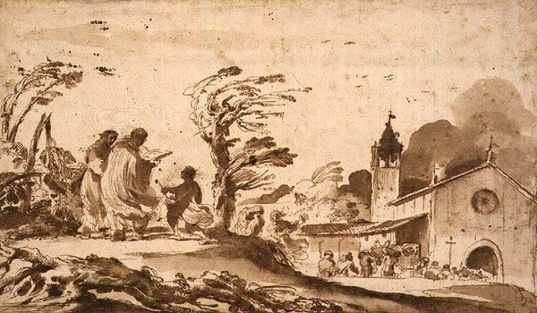 PD.1-1987 Cenaze Alayı ile Manzara (mürekkep ve yıkama) by Guercino