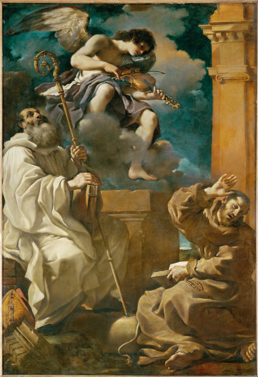 Aziz Francis vecd halinde ve Aziz Benedict bir melekle birlikte ... by Guercino (1591-1666)