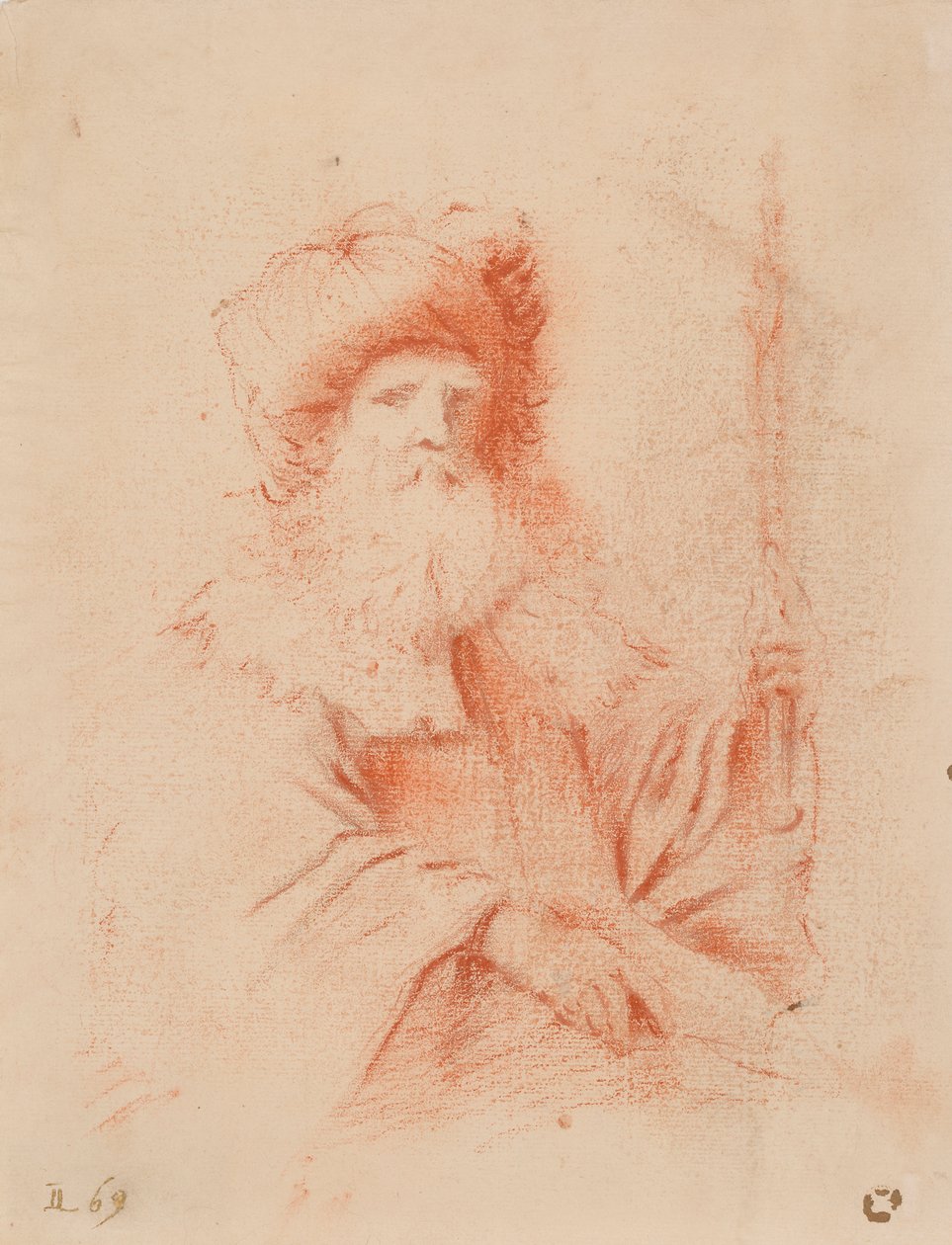 Sarıklı Sakallı Adam taslağı (kağıt üzerinde kırmızı tebeşir) by Guercino