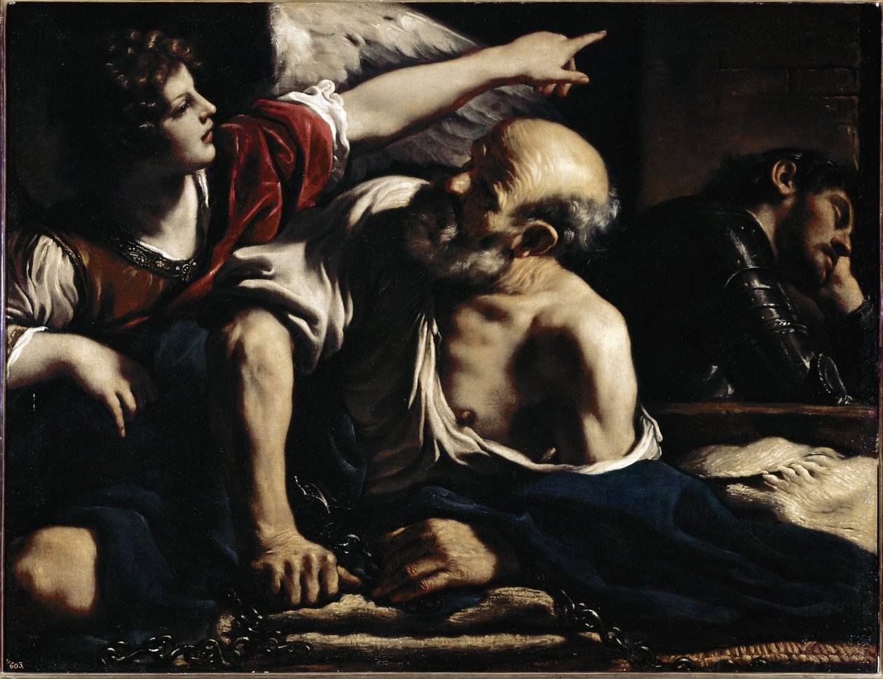 Aziz Petrus bir melek tarafından kurtarılır - Tuval üzerine yağlıboya, yaklaşık 1622 by Guercino