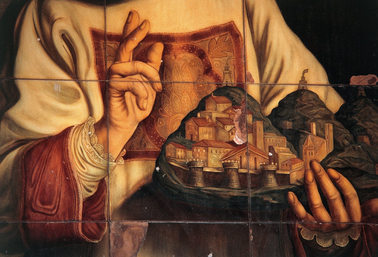 San Marino, elinde tuttuğu kutsama şehri eyleminde, tuval üzerine yağlıboya, Giovanni Francesco Barbieri, denilen, Guercino (1591-1666), Kongre ve Seyirci Salonu, Kongre Sarayı, San Marino, San Marino Cumhuriyeti by Guercino
