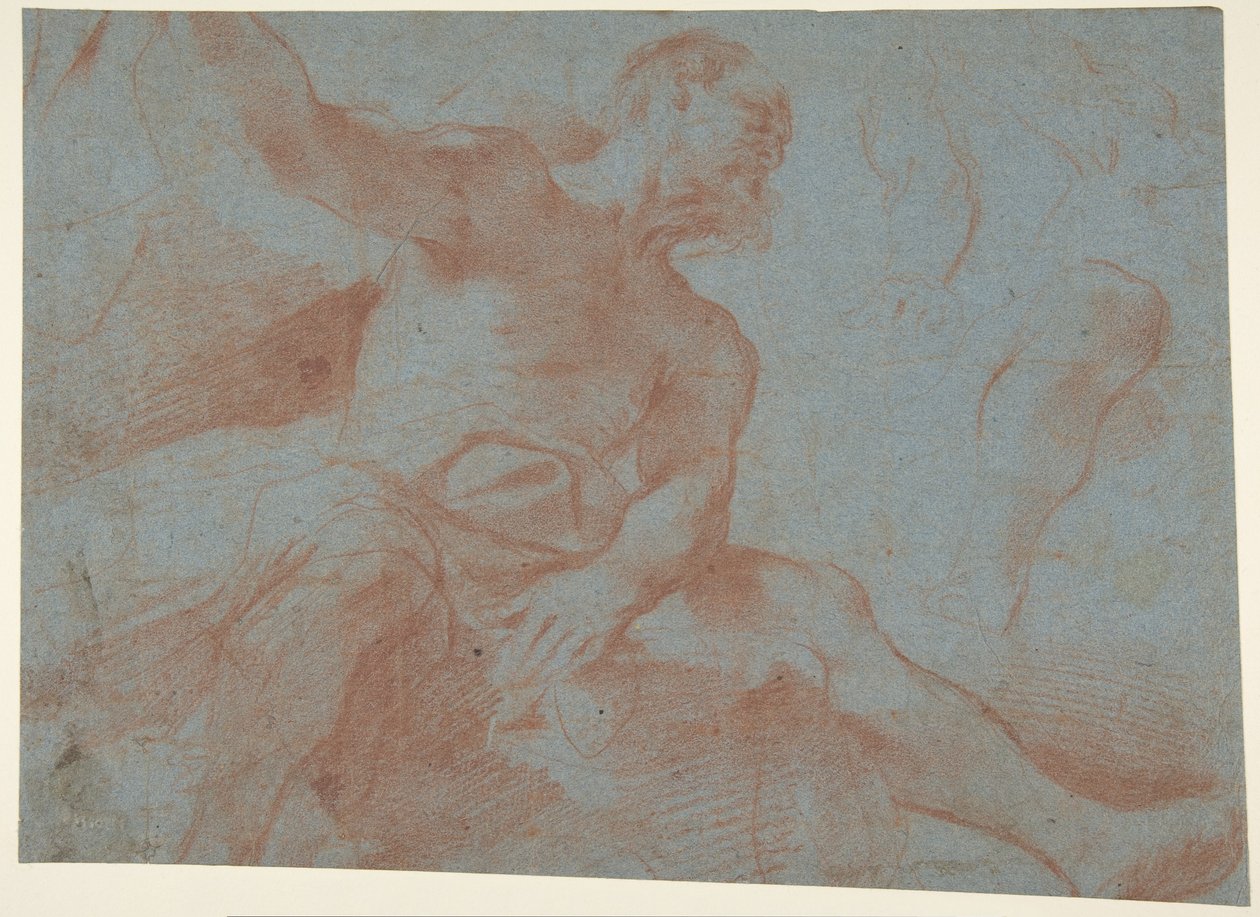 Sağ Kol Kaldırılmış Oturan Yaşlı Adam (Tithonus) (rekto) by Guercino