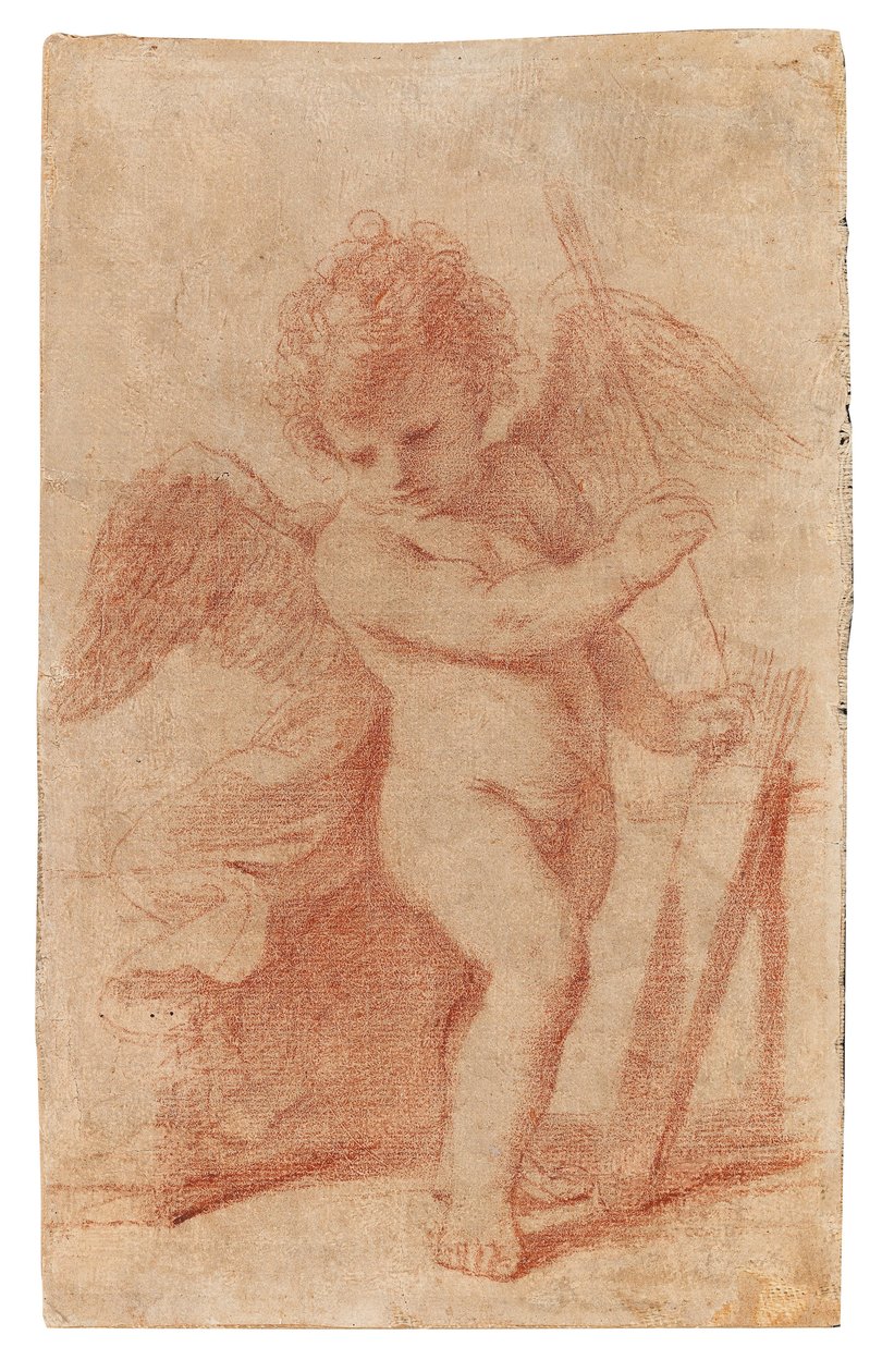 Aşk tanrısı ok kılıfına bir ok koyuyor. by Guercino