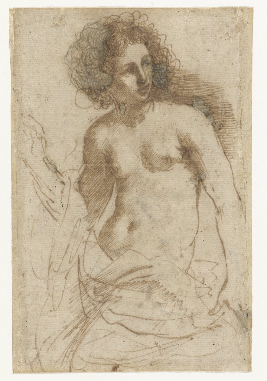 Yarı çıplak kadın ayakta by Guercino