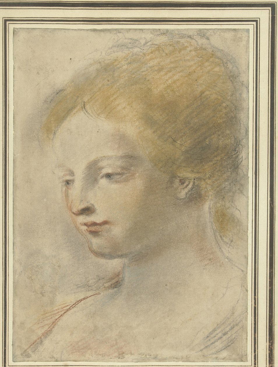 Mahzun gözlü genç bir kadının başı by Guercino