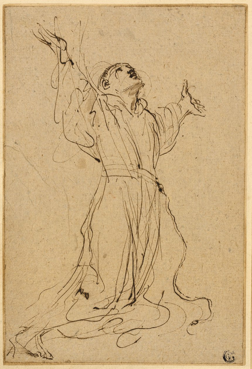 Stigmata'yı Alan Aziz Francis için Çalışma by Guercino