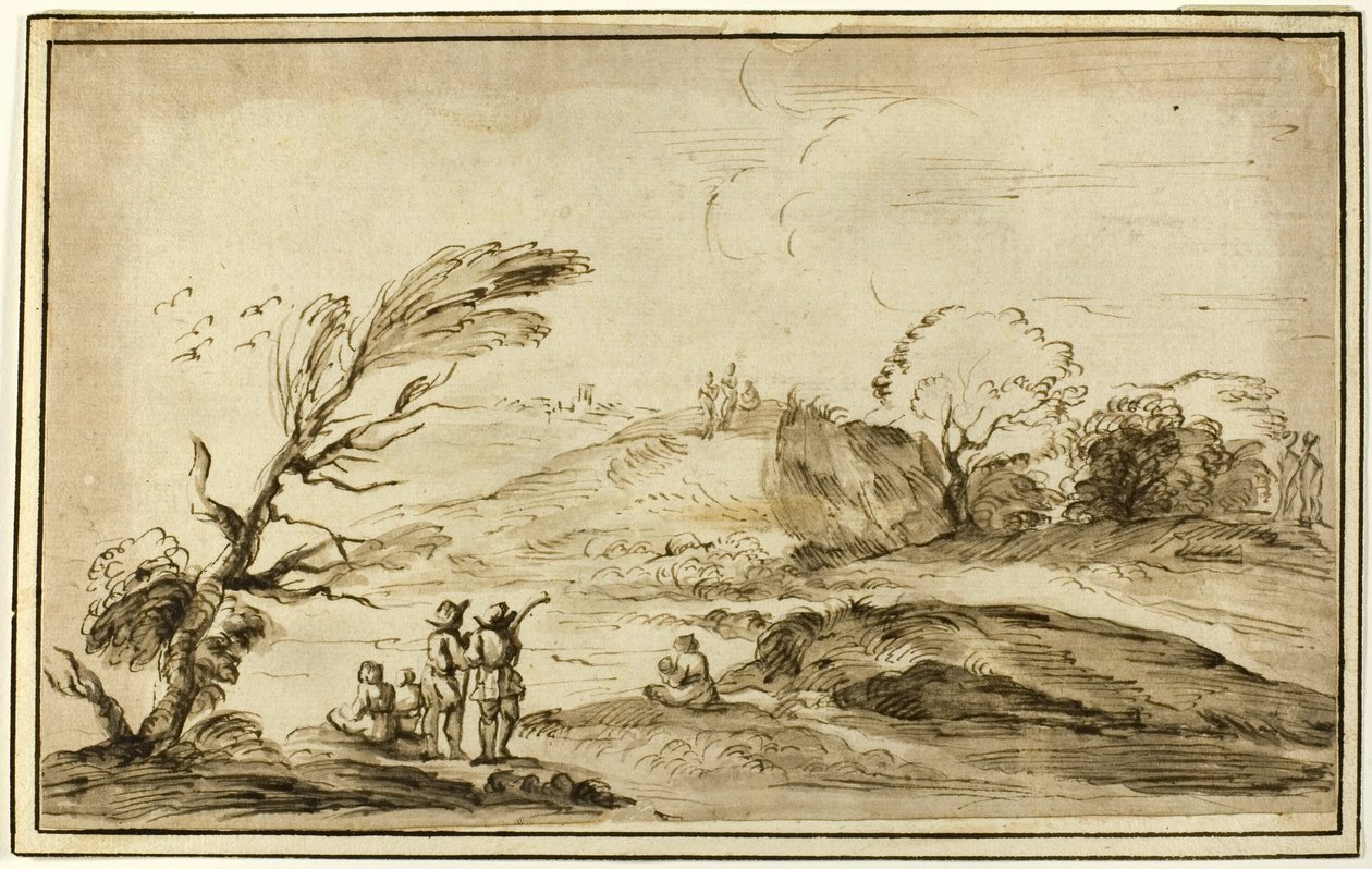 Bir Manzarada İki Grup Figür by Guercino