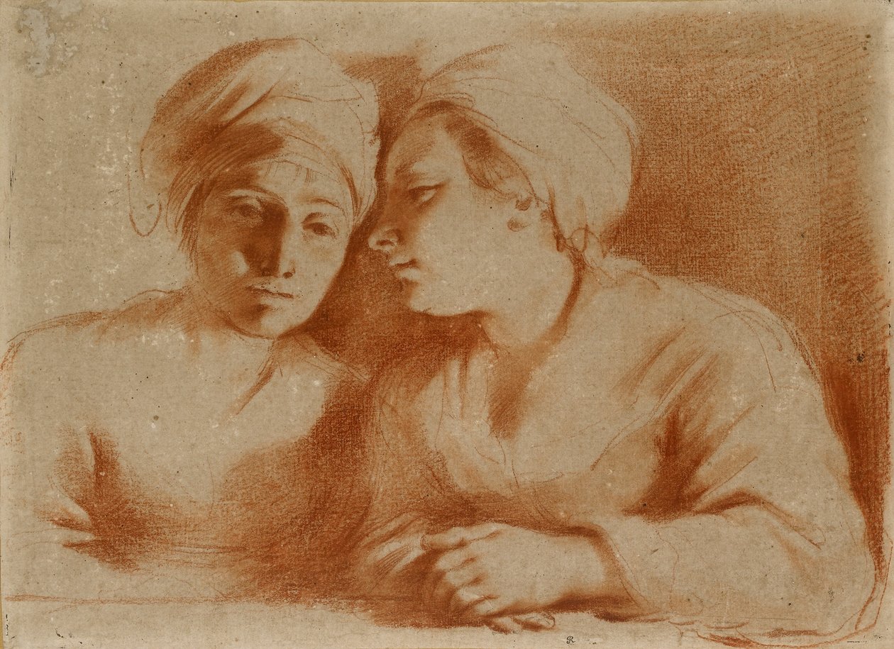 Oturan İki Kadın, 17. Yüzyılın ortalarında by Guercino