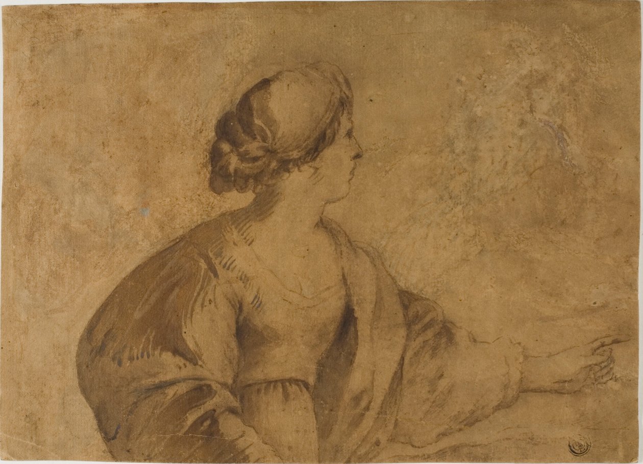 Profildeki Kadın, Sol Eliyle İşaret Ediyor by Guercino