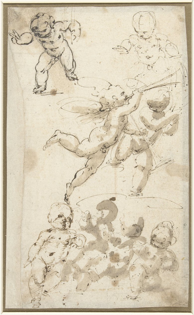 Putti ve yüzen bir melek by Guglielmo Caccia