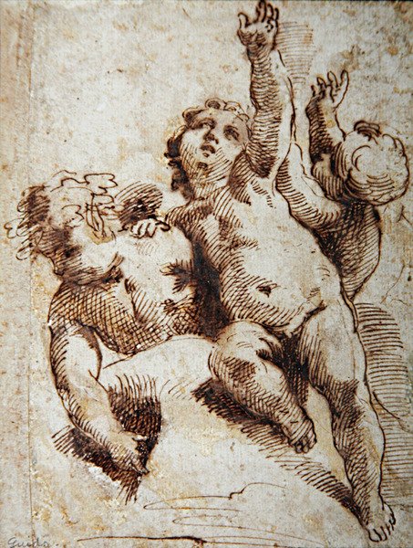 Cherubs, c.1620 (kağıt üzerine kurşun kalem) by Guido (attr. to) Reni