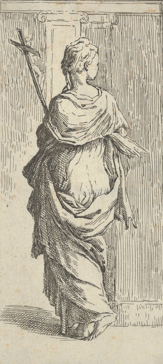 Bir haç taşıyan ve bir pilastere doğru adım atan kız, arkadan görülüyor, yakl. 15..., yakl. 1590-1600. by Guido Reni