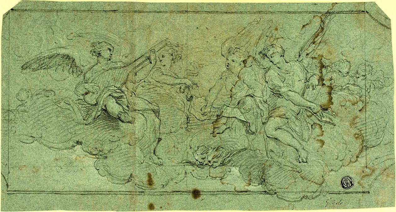 Bulutlardaki Müzisyen Melekler (rekto); Oturan Rahip (verso) by Guido Reni