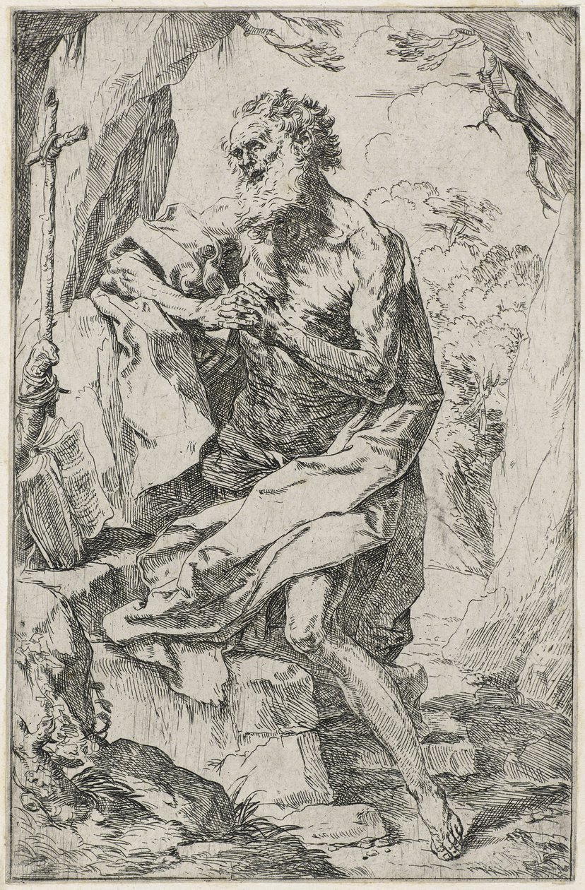Aziz Jerome (kağıt üzerine gravür) by Guido Reni