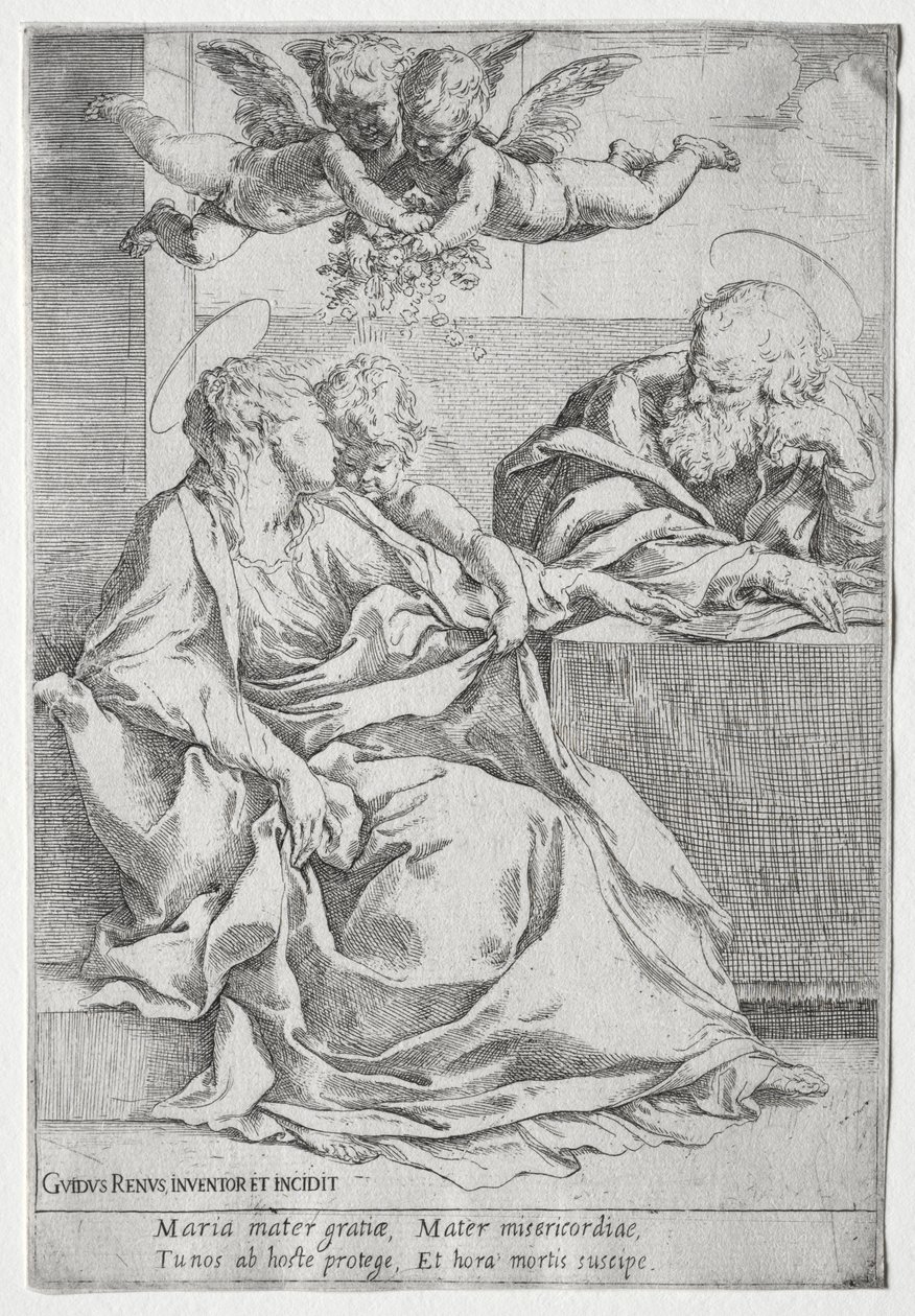 İki Melekli Kutsal Aile by Guido Reni
