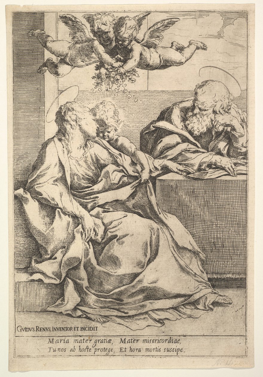 İki Melekli Kutsal Aile. by Guido Reni