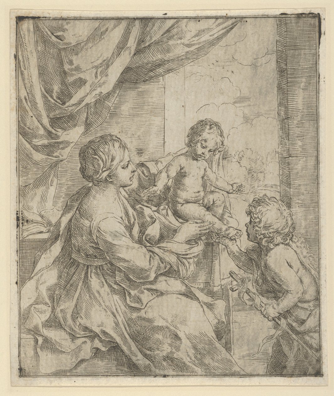 Bakire ve Çocuk, genç Vaftizci Yahya ile bir masada, yaklaşık. 1600-1640. by Guido Reni