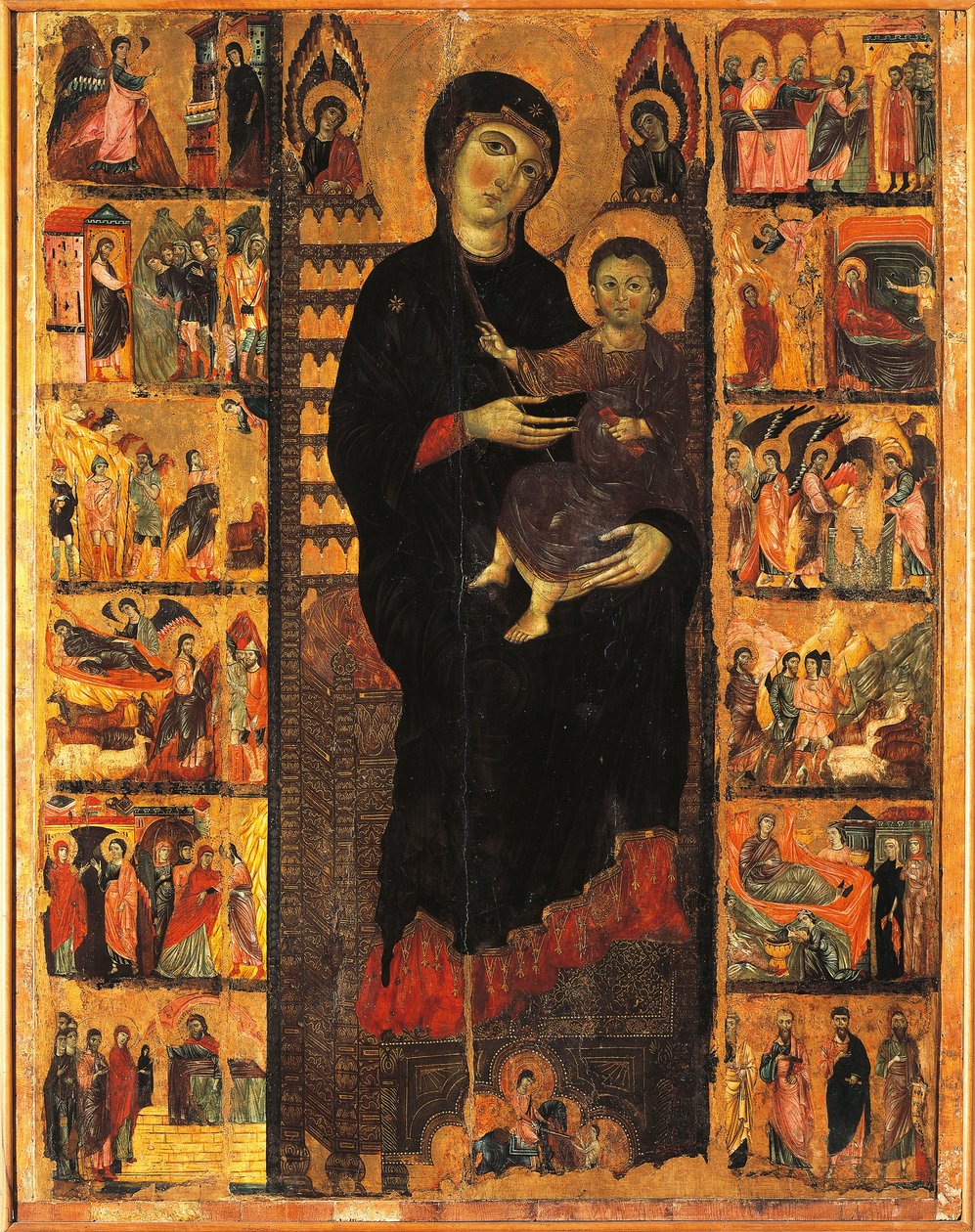 Majesty, Guido da Siena (yaklaşık 1230-ca 1290), detay, Sütunlar Salonu, Palazzo Pubblico (belediye binası), Siena, İtalya by Guido da Siena