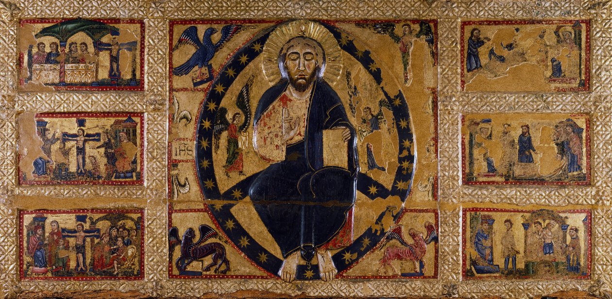 Kurtarıcı ve Evangelistlerin sembolleri, Guido da Siena (aktif ca 1250-1300), ahşap üzerine boyama. by Guido da Siena