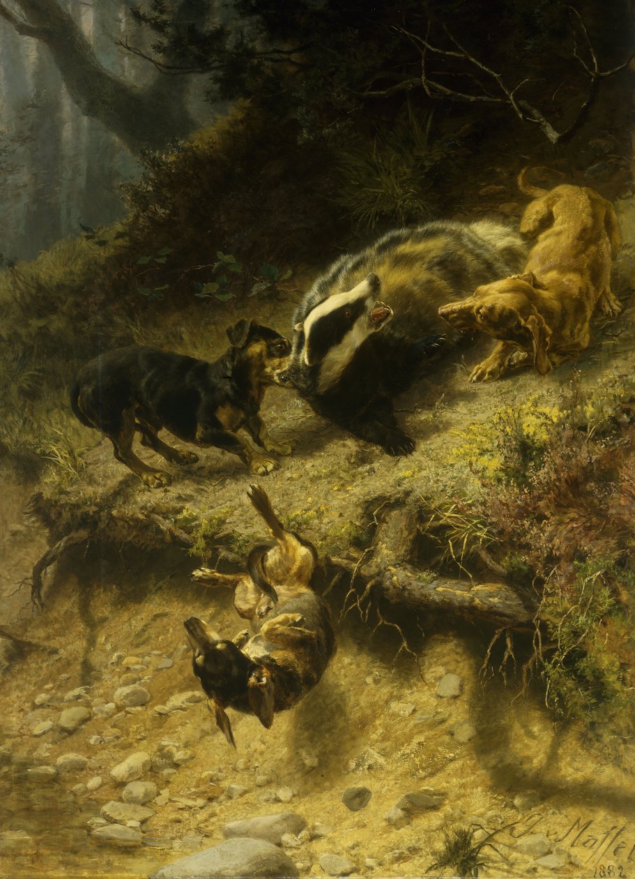 Porsuk Üzerinde Dachshunds, 1882 by Guido von Maffei