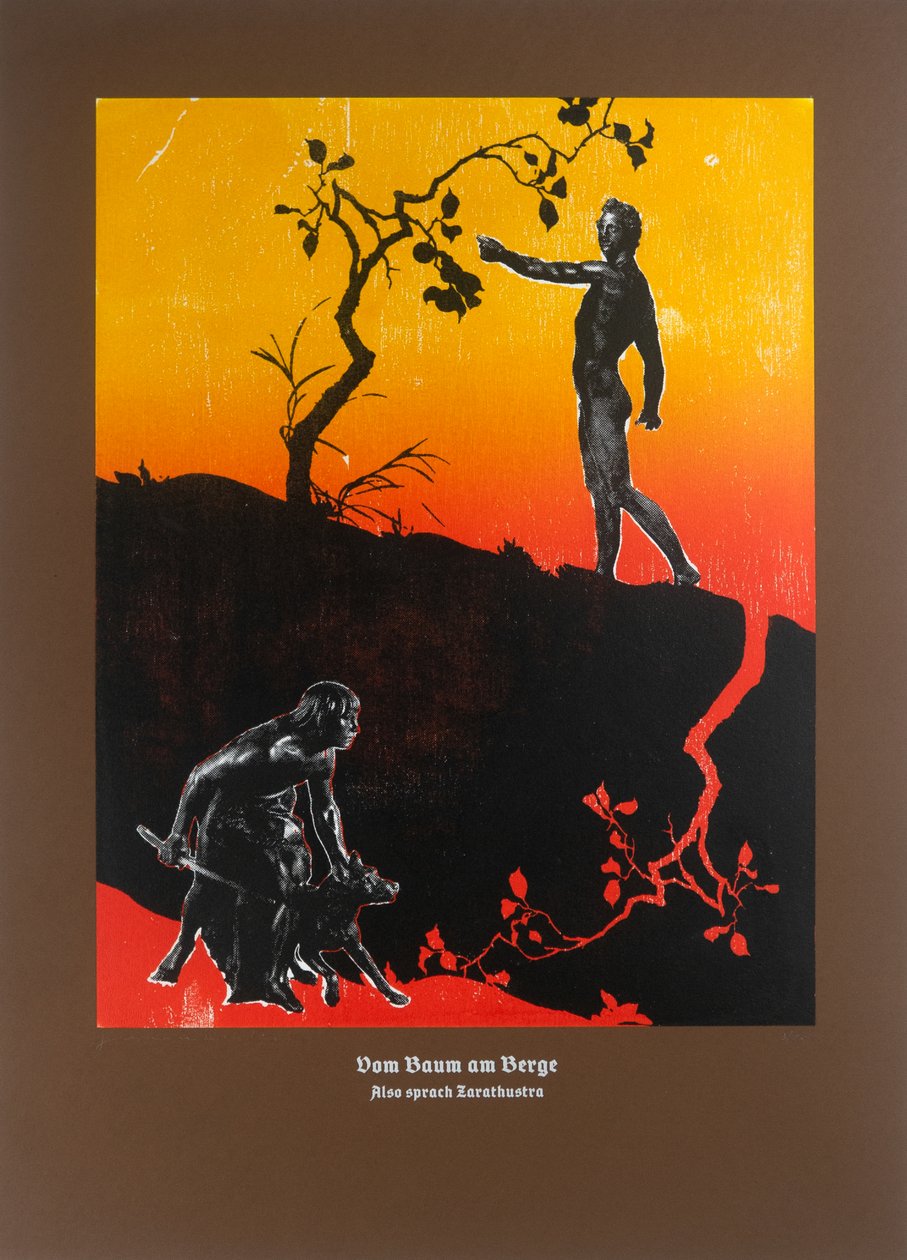 Dağ Başındaki Ağaçta, Böyle Buyurdu Zerdüşt, 2023 (Ağaç Baskı ve Serigrafi) by Guilherme Pontes