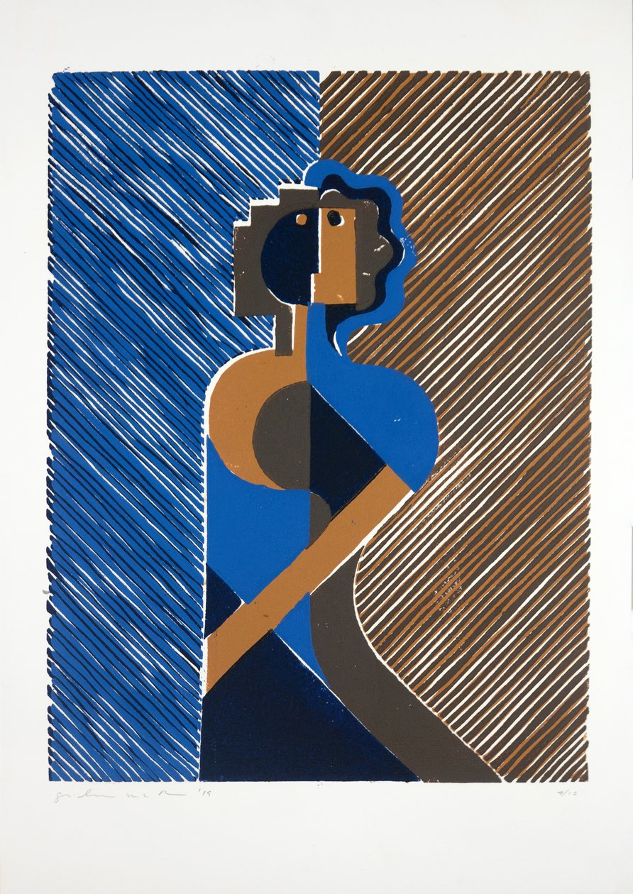 Duvara Eğilen Kadın, 2019 (linocut) by Guilherme Pontes