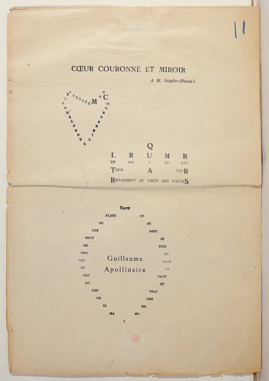 'Et Moi aussi Je Suis Peintre'den bir sayfanın prova kopyası, 1914 (kağıt üzerine mürekkep) by Guillaume Apollinaire