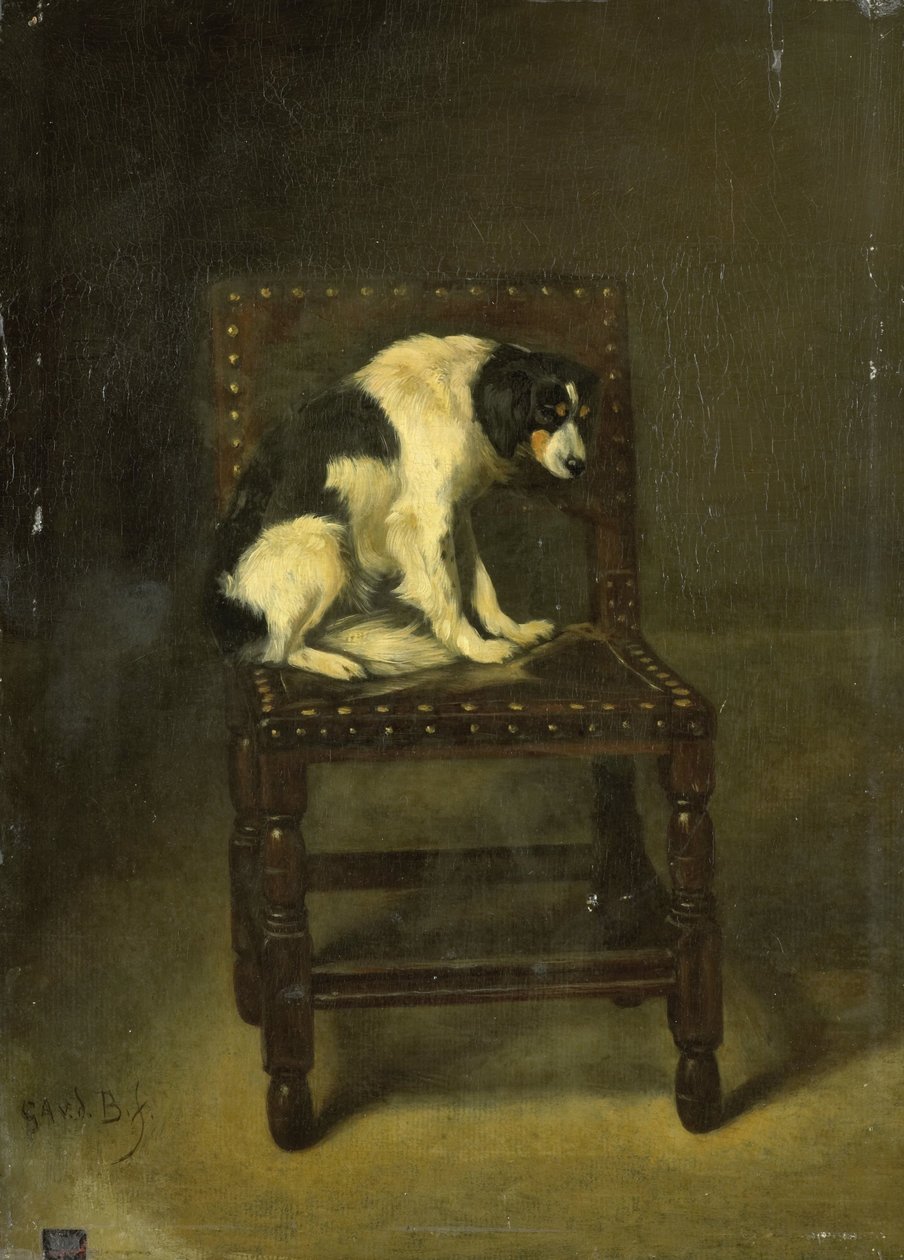 Sandalyede Bir Köpek by Guillaume Anne van der Brugghen