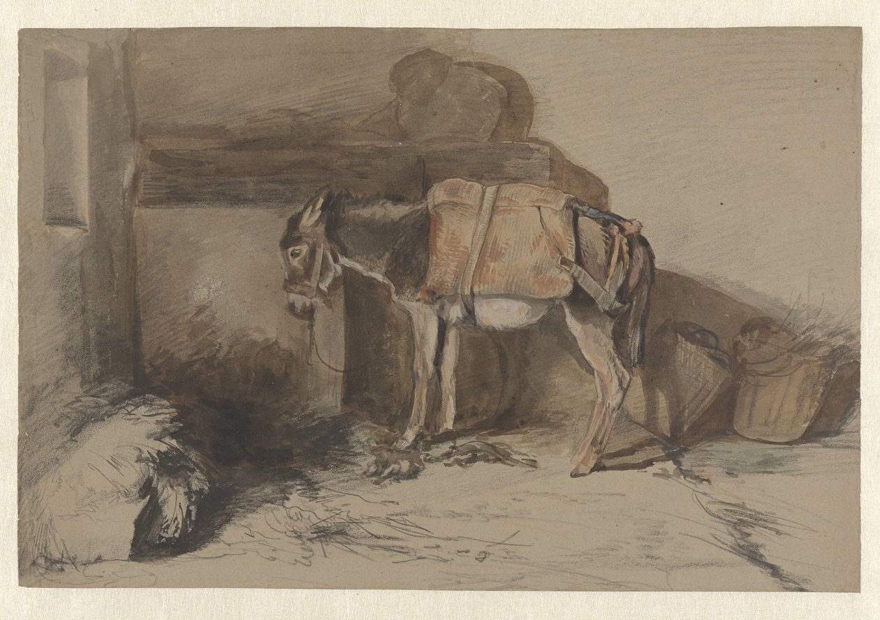 Ahırda eşek by Guillaume Anne van der Brugghen