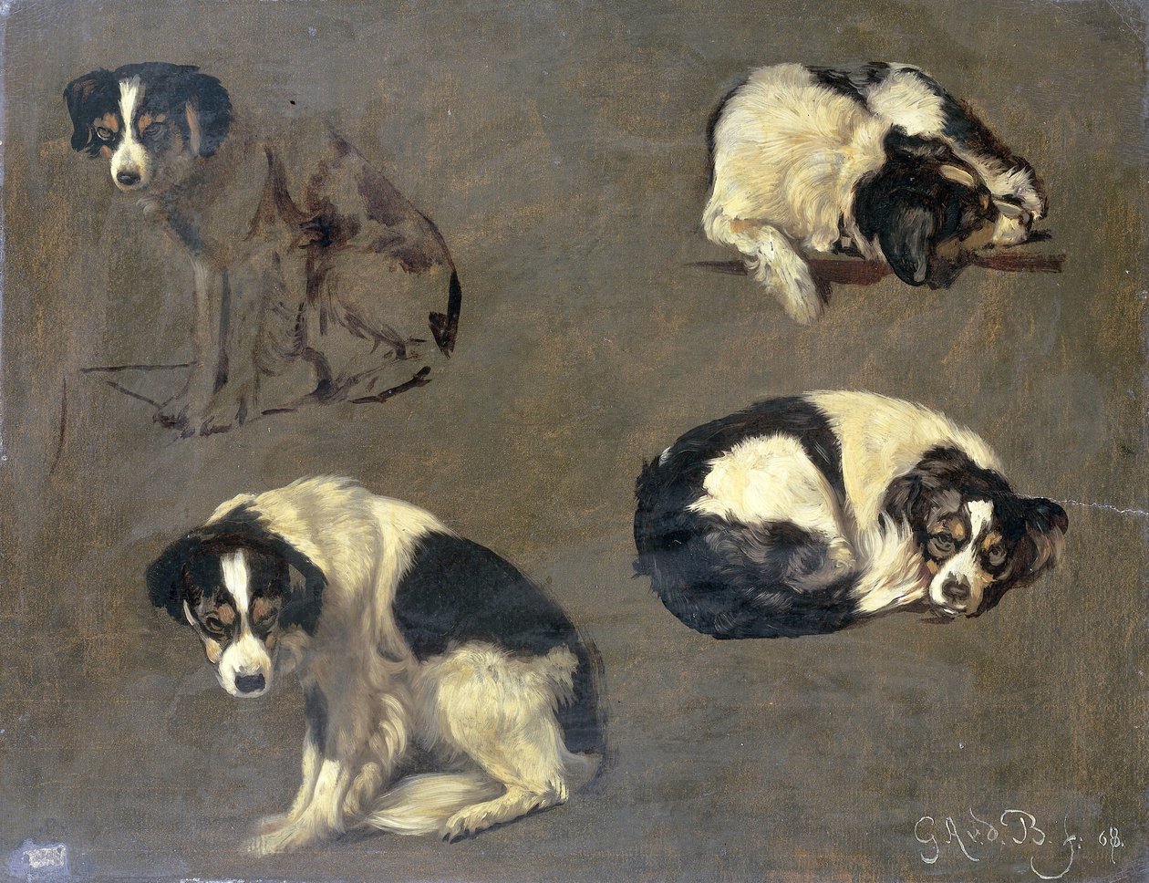 Bir Köpeğin Dört Çalışması by Guillaume Anne van der Brugghen
