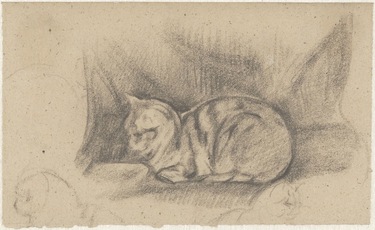 Solda yatan kedi by Guillaume Anne van der Brugghen