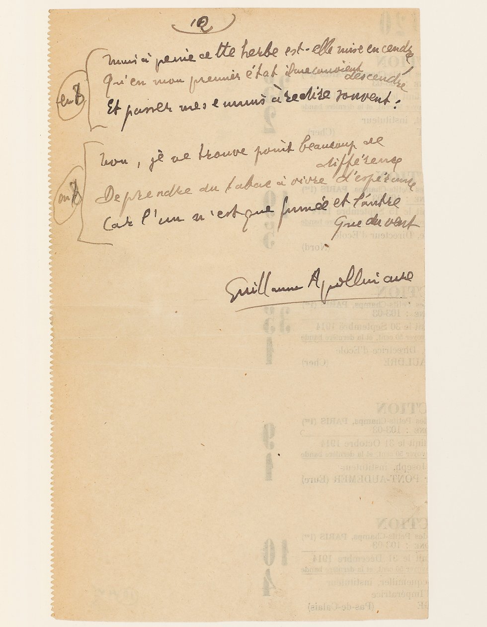 "Anekdot Yaşamı. "Milletler Cemiyeti İlahisi". Tütün.", 15 Ağustos 1918 by Guillaume Apollinaire