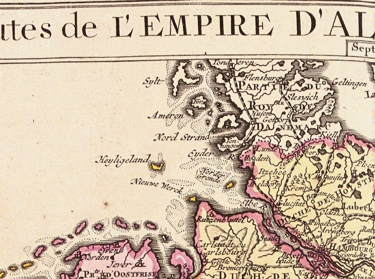 Alman İmparatorluğu haritasından Heligoland detayı, 1730 by Guillaume Delisle
