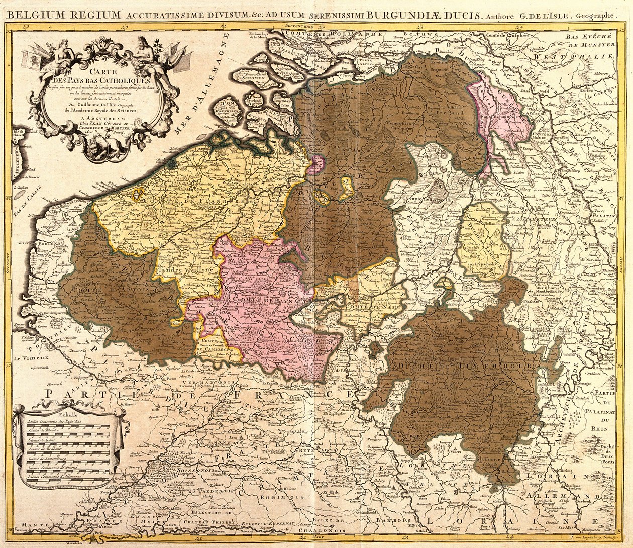 Katolik Hollanda Haritası (Belçika ve Lüksemburg) (gravür by Guillaume Delisle