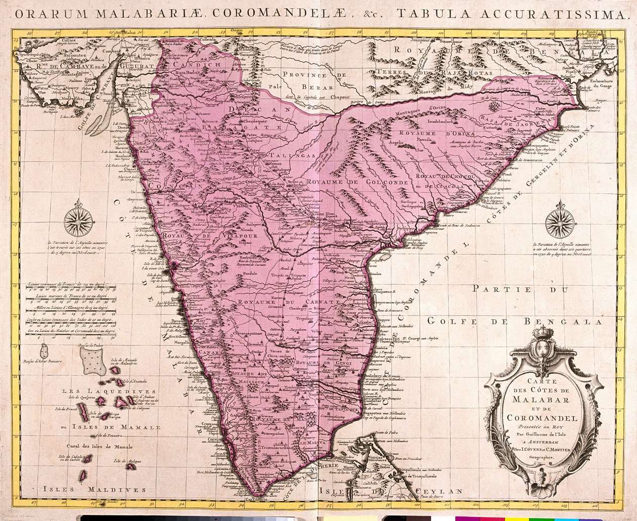 Coromandel ve Malabar Haritası (Hindistan) (gravür by Guillaume Delisle