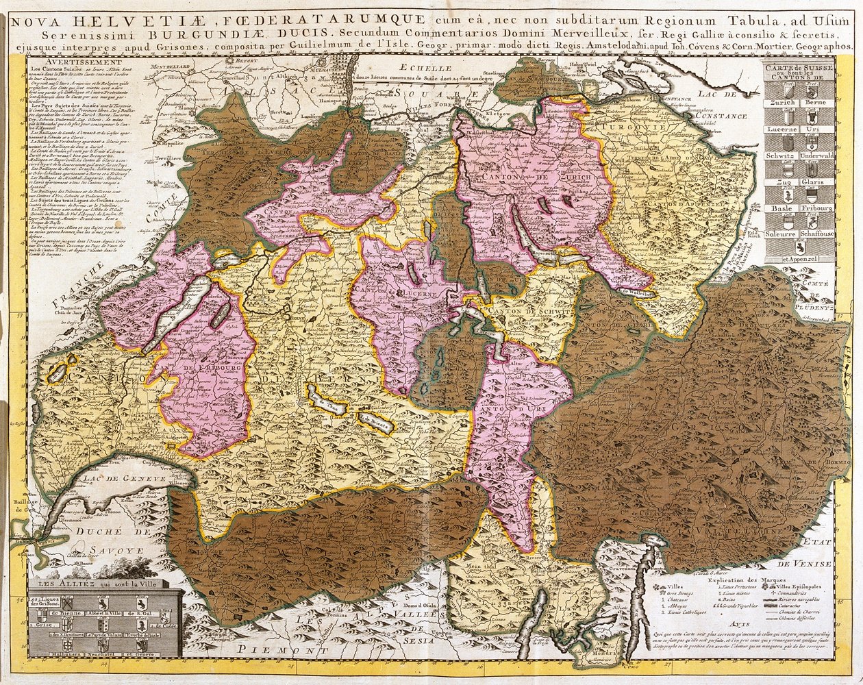 Map of the Swiss federation (etching by Guillaume Delisle